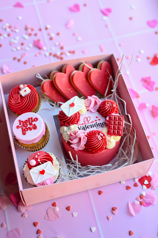 Valentine's Day  - Bento Cake with cupcakes and matching cookies!