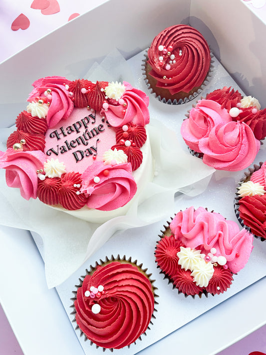 Valentine's Day  - Bento Cake with 5 cupcakes