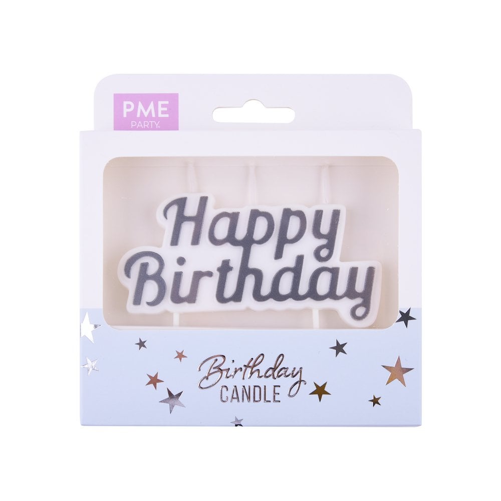 PME Silver - Happy Birthday Candle