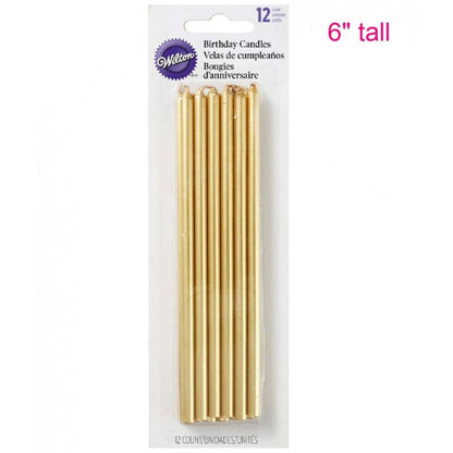 Wilton 12 pack Gold Long birthday cake candles