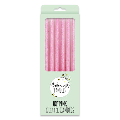 Make A Wish - Tall Hot Pink Glitter Candles x 6