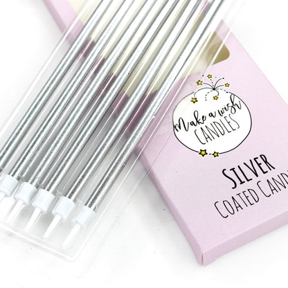 Make A Wish - Tall Metallic Silver Candles x 6