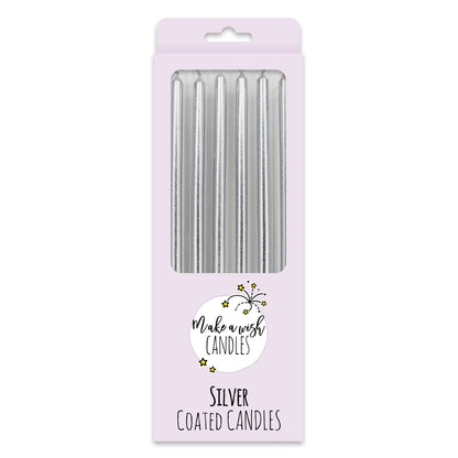 Make A Wish - Tall Metallic Silver Candles x 6