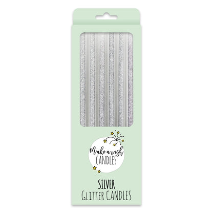 Make A Wish - Tall Silver Glitter Candles x 6